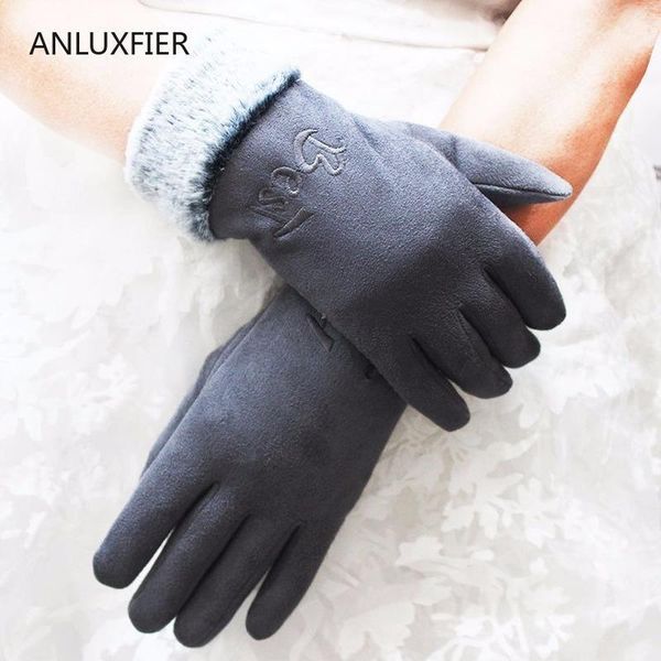 

h9876 women warm thermal gloves autumn winter suede touch screen mittens female riding plush wrist thickened trendy hand muff1, Blue;gray