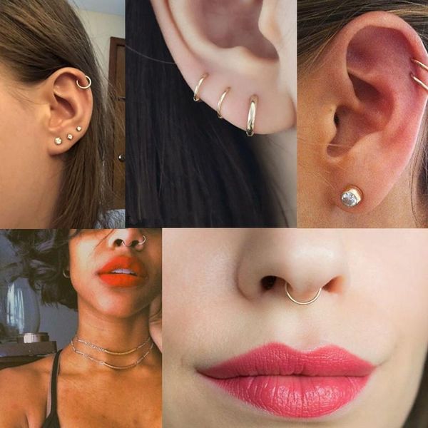 

1/2pc surgical steel septum piercing clicker hinged segment ring nose piercing hoop cartilage pircing hoop earrring tragus daith wmtodn, Slivery;golden