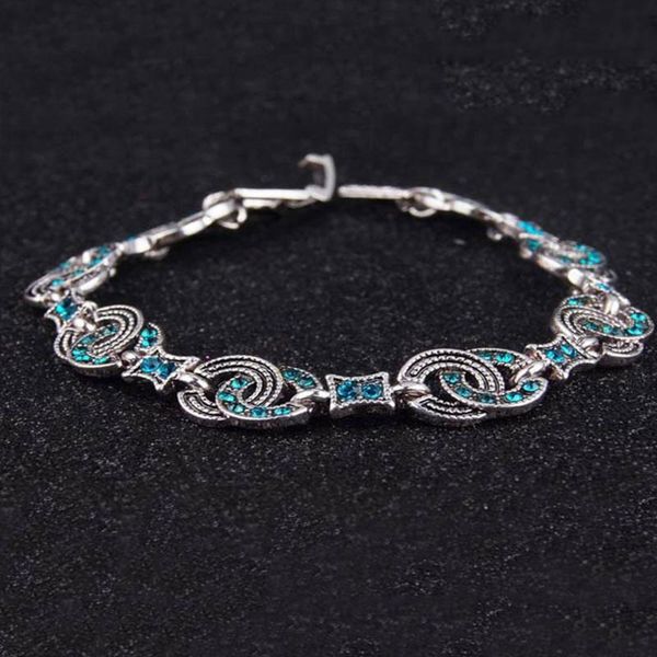 

bing tu vintage jewelry ancient silver color geometric bracelets blue red crystal bracelet bangle for women pulseras mujer, Black