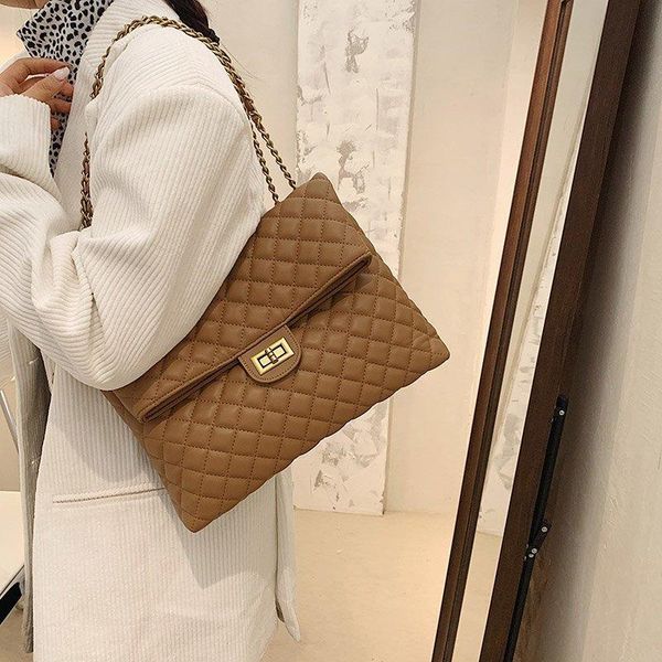 

new large size fashion pu shoulder bags hasp good quality plaid casual street work file casual cross body bag totes messenger