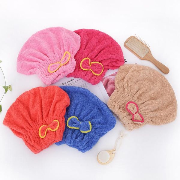 

shower caps coral fleece hat dry hair cap bowknot soft water is not easy to rub off direct manufacturers independent packing