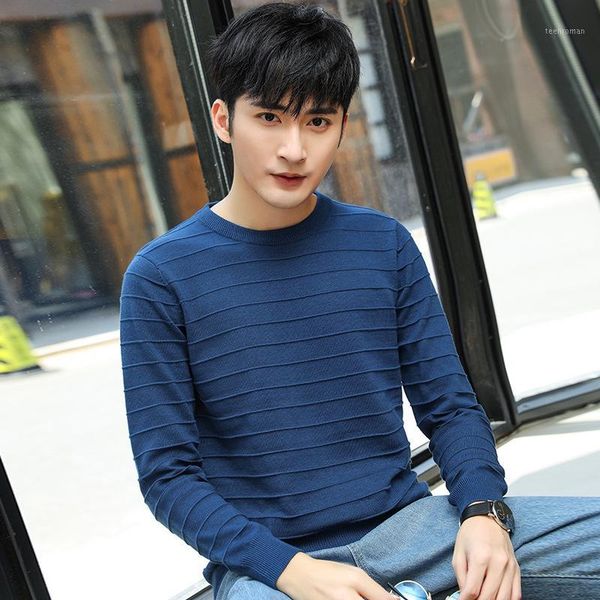 

sweater slim bottom pullovers pure color cotton round collar men's winter 2019 is casual and simple striped1 men's sweaters, White;black