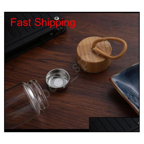 

380ml 450ml man woman glass tea cups monolayer transparent with ropes water bottle bamboo lids wa qylcka lyqlove