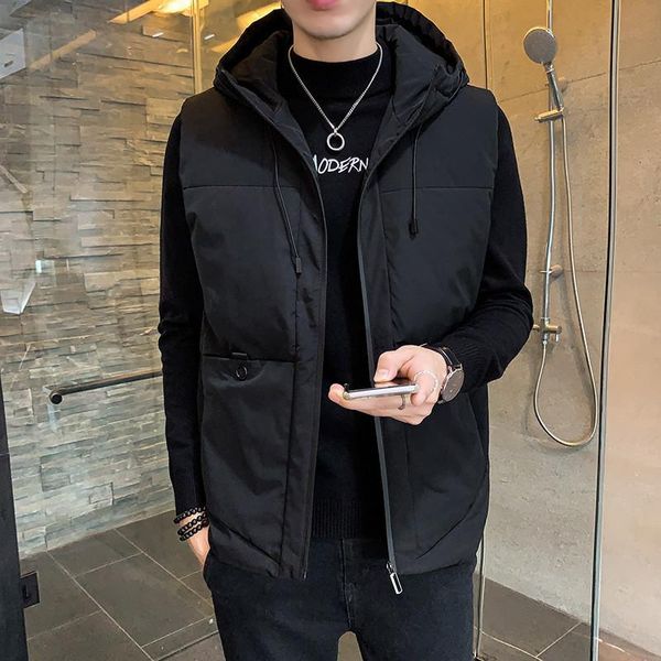 

men solid winter jacket warm outerwear for men waistcoat casual vests hooded jacket man sleeveless jackets plus size 7xl, Black;white