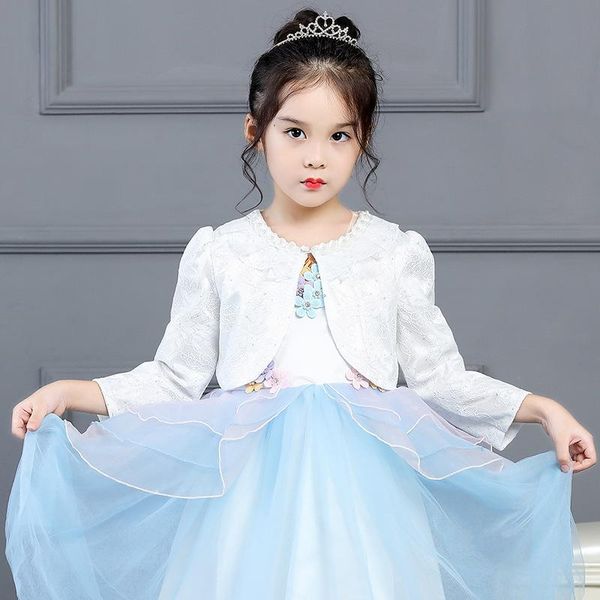 

jackets 2021 girls bolero fashion children lace beading sequins short jacket kids party wedding matching shrug coat, Blue;gray