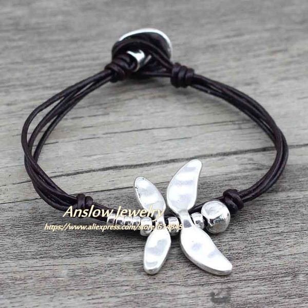 

anslow brand высочайшее качество мода ювелирные изделия ретро винтаж уронфлы кожаные браслет браслет очаровательные браслеты low0412lb jllvz, Golden;silver