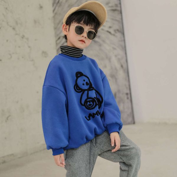 

autumn boys' high collar, plush thickened sweater, and middle school wear, 2020 new children's winter bottom, Black