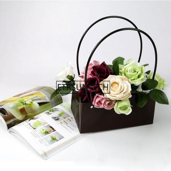 

portable flower box packaging flower basket gifts waterproof pvc plastic bag florist supplies 100pcs