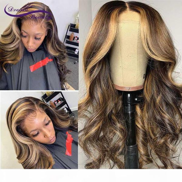 

highlight 13*4 13*6 lace front human hair wigs with baby hair honey blonde meddle ratio 180density brazilian remy lace wig, Black;brown