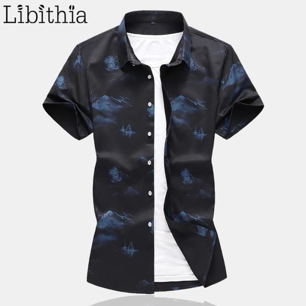 

men casual shirts print short sleeve summer 2020 fashion big size -7xl navy blue black white clothes male a391, White;black
