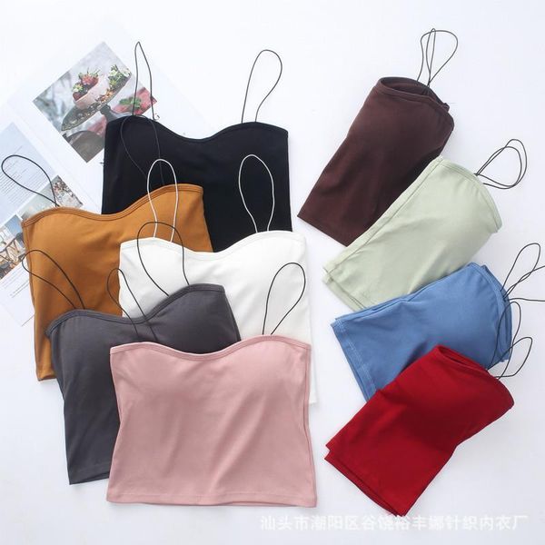 

9 colors bras for women casual comfortable tank girls fashion solid color tube camis wireless cotton underwear, White
