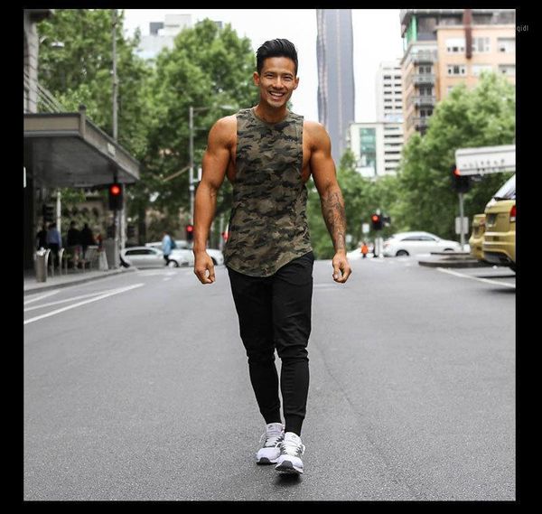 

outdoor t-shirts summer style men sports fitness loose-fit running training camouflage quick-dry crew neck vest1, Gray;blue