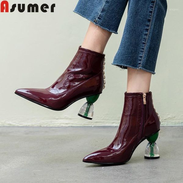 

boots asumer fashion ankle for women genuine leather pointed toe zip high heels prom autumn winter 2021 1, Black