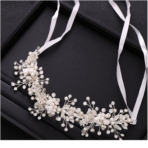 

wedding hair accessories silver color pearl flower crystal headband bridal hairjewelry wedding hair ornaments tiara hand sqcjeh, Slivery;golden
