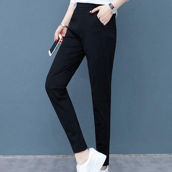 

women's spring autumn style sweatshirt women's pocket elastic waist straight pants letter casual full length pants kk0320, Black;white