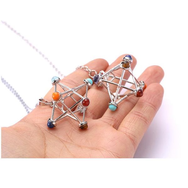 

natural stones merkaba star pendulum for dowsing reiki chakra healing quartz crystal pendant necklace sacred geometry qylsxi, Black