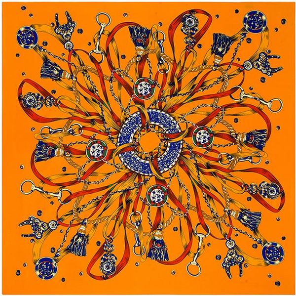 

100 см 100% twill silk square skarf для женщин деревящийся оригинальный дизайн испания цепи follard hijab shaws wrap женское bandana bbyohd, Black