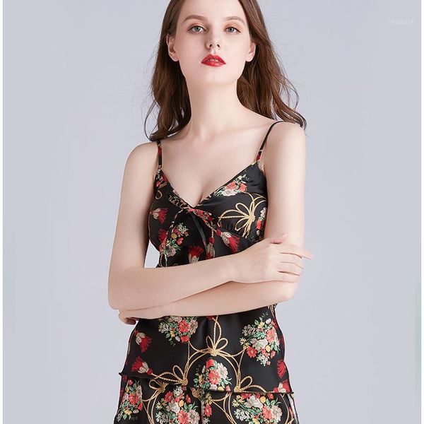 

women pajamas summer pijama mujer backless sling short sleeveless pyjamas ladies soft satin silk camisola female1, Black;red