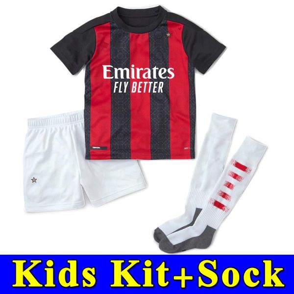 

20 21 ac milan soccer jersey 2020 2021 football kit shirt kids ibrahimovic paqueta bennacer rebic romagnoli calhanoglu boy sets with socks, Black;yellow