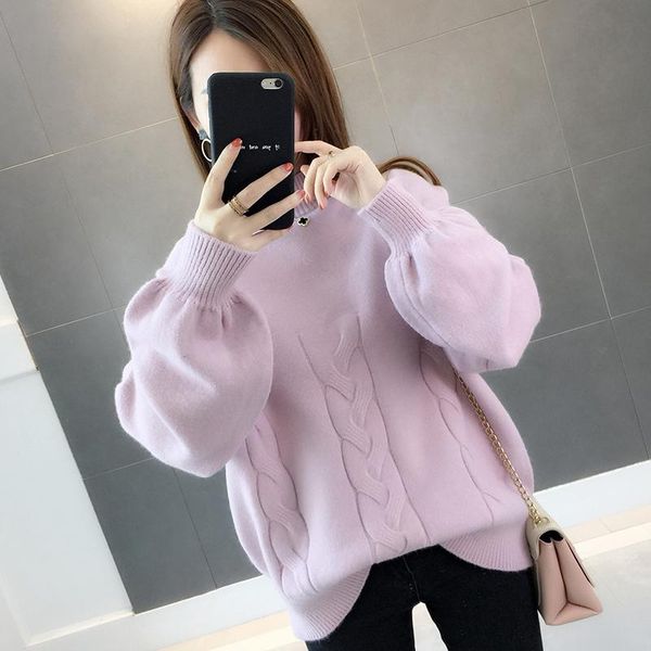 

women's sweaters women half turtleneck sweater pullover autumn winter plus size casual korean twisted warm lantern sleeve black knitwea, White;black