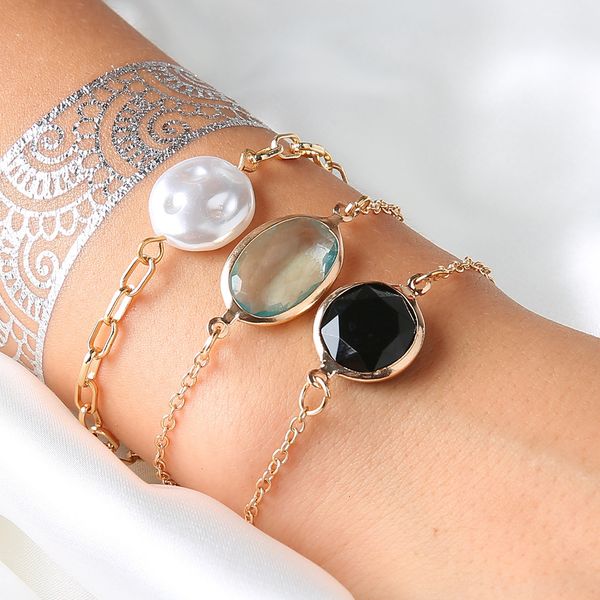 

pearl s1639 faux fashion jewelry 3pcs/set beads pendant bracelet set, Golden;silver