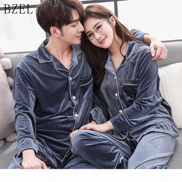 

bzel new couple pajama set velvet pijamas long sleeve sleepwear his-and-her home suit pyjama for lover man woman lovers' clothes, Black;red