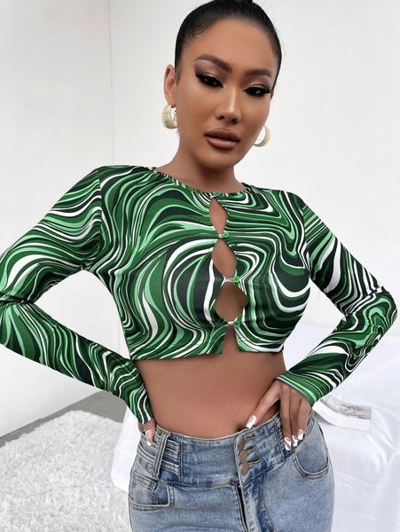 

allover print cut out crop h5by#, White