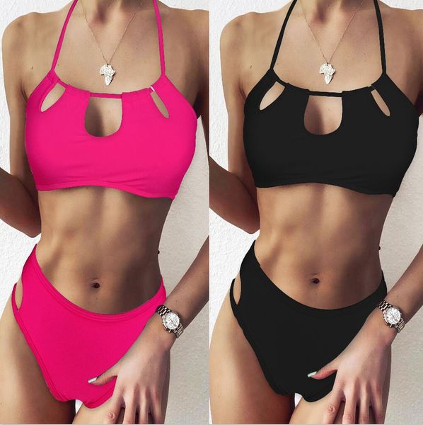 

2021 new special women's solid bikini split swimsuit, White;black