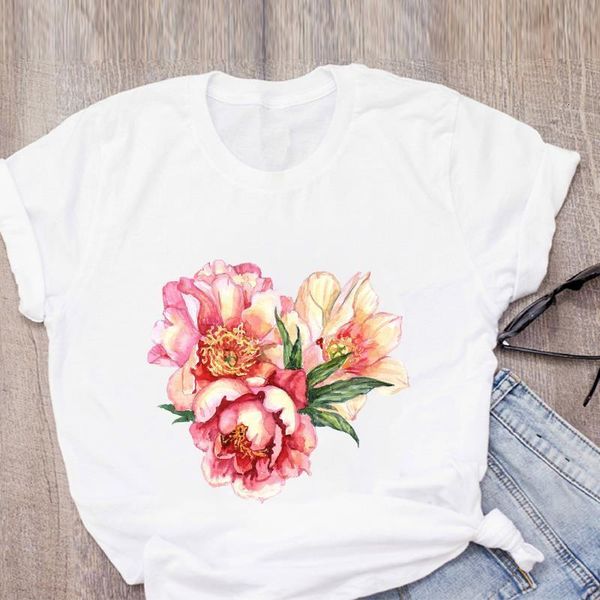 

women graphic cute watercolor cute clothes flower print summer lady womens clothing t-shirt shirt tees female t shirt, White
