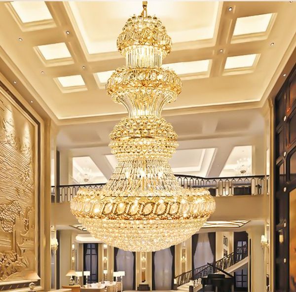 Lampadario di cristallo moderno americano Lampadario a LED Lampadari di cristallo europeo lungo grande Apparecchio di illuminazione per interni per la casa dell'hotel