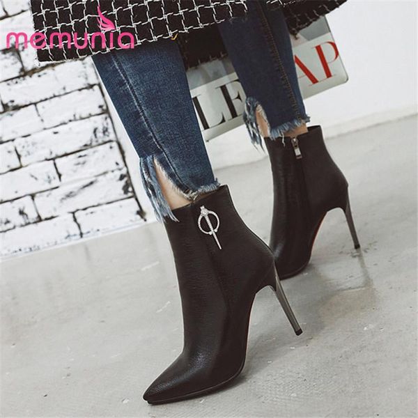 

boots memunia 2021 autumn winter booties women stiletto high heels party dress shoes pointed toe crystal ankle, Black