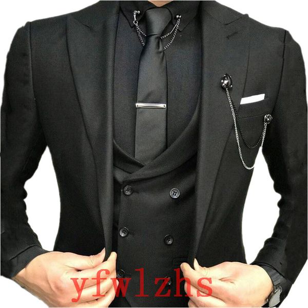 

classic wedding tuxedos peak lapel slim fit suits for men groomsmen suit three pieces prom formal suits (jacket+pants+vest+tie) w502, Black;gray