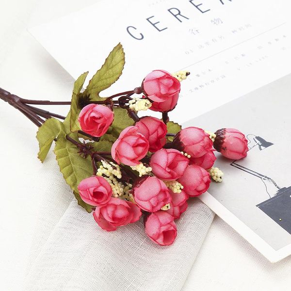 

5forks 15heads 23cm small roses artificial flower bouquet home garden bedroom living room party decoration fake flowers