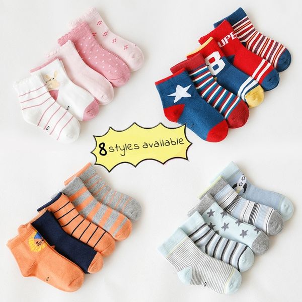 

5 pair/lot girls boys socks cotton breathable striped dots soft baby kids children socks for 1-12y autumn winter y201009, Pink;yellow