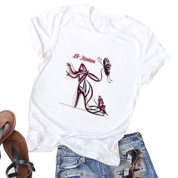 

tshirt fashion high heels printed short sleeve female clothing new summer thin section t shirt women harajuku white t-shirt