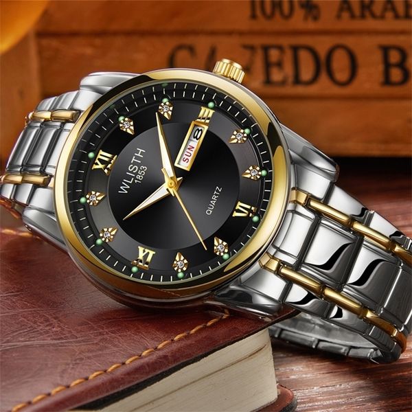

wlisth mens watches brand luxury quartz clock men's watch men calendar fashion wristwatch waterproof business full steel 201215, Slivery;brown