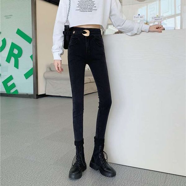 

skinny, high age, elastic and slim fit, black small leg jeans, pencil pants, female, Blue