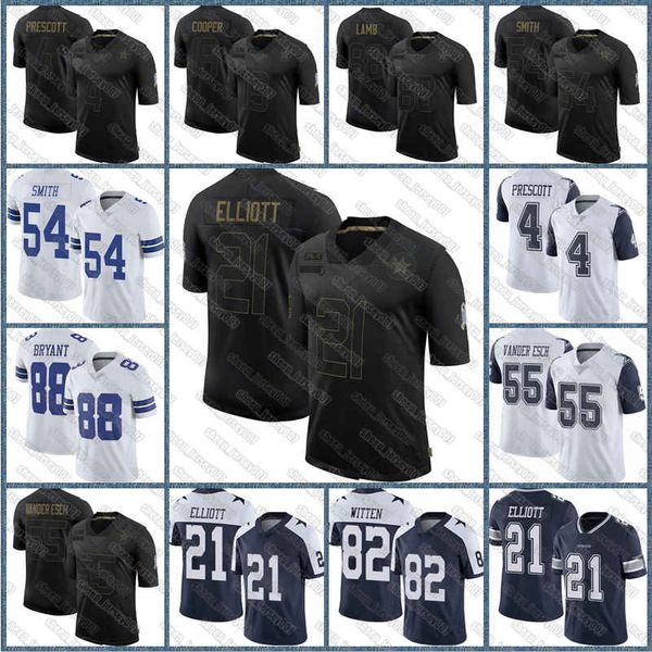 

dallas cowboys jersey 21 ezekiel elliott 4 dak prescott 55 leighton vander esch football 88 ceedee lamb 2020 salute to service, Black;red