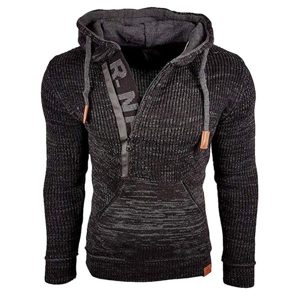 

laamei men autumn winter hooded pullovers vintage warm knitted sweatshirt men's fashion rope casual slim knit sweater 201211, White;black