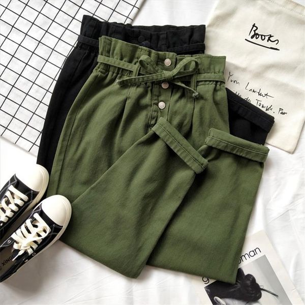 

2019 big size s xl women harem pants casual army green pant high waist tie bud trousers slim female long pants pd290, Black;white