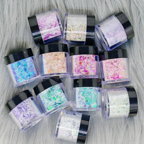

8g/bottle chameleon glitter flakes powder nail art polish pigment dipping extention carving sequins dust acrylic powde qylpfw, Silver;gold
