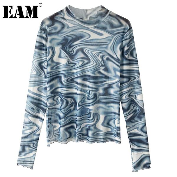 

women's t-shirt [eam] women blye pattern printed temperament turtleneck long sleeve fashion tide spring autumn 2021 1dd0058, White