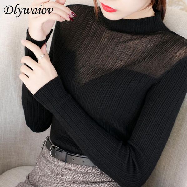 

2020 fashion turtleneck sweaters women knitted slim mesh autumn winter korean pullovers female jumper pull femme sweater, White;black