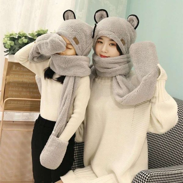 

three version parent-child hat scarf glove korean one suit warm in autumn and winter thickened earmuff fc7o, Red;brown