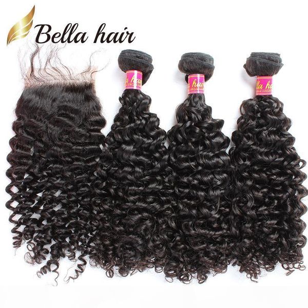 

4pcs lot brazilian curly wave virgin hair 3 bundles with closure peruvian human hair weaves indian deep curly bundles with closure, Black;brown