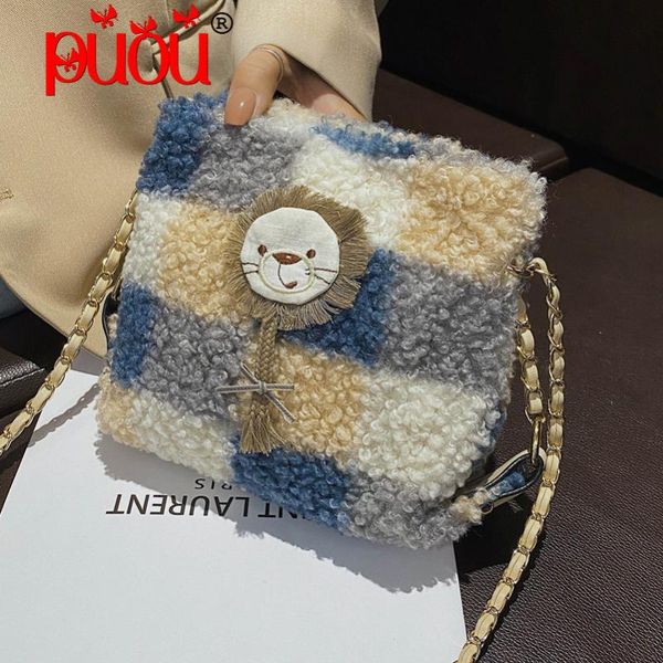 

satchels fall/winter plush small bag 2020 new fashion shoulder bag diagonal joker plaid chain