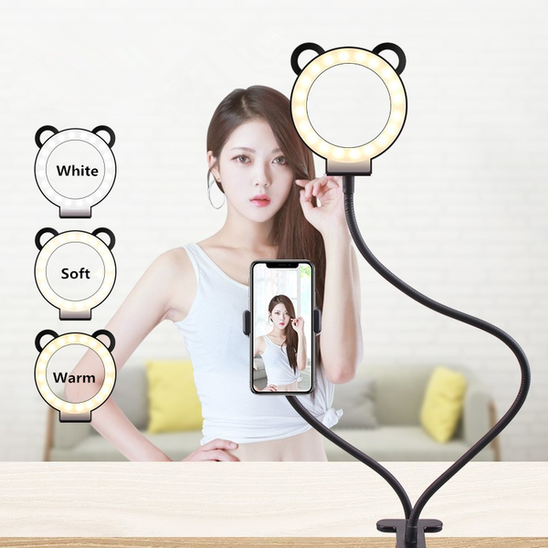 

new panda selfie led ring light with long arm mobile phone holder desk clip usb ring lamp for youtube tiktok live stream office