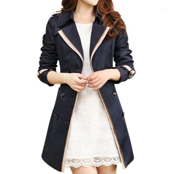 

2020 autumn overcoats women's trench coats long sleeve fashion turn-down collar overwear clothing black outwear1, Tan;black