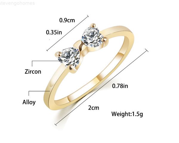 

finger austria bow gold ring color wedding engagement zircon crystal rings women jewelry wholesale, Slivery;golden