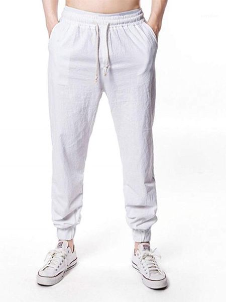 

new style men's fashion pure color halon retro men's trousers chinese straight leg jogging trousers cotton linen slacks m-3xl1, Black